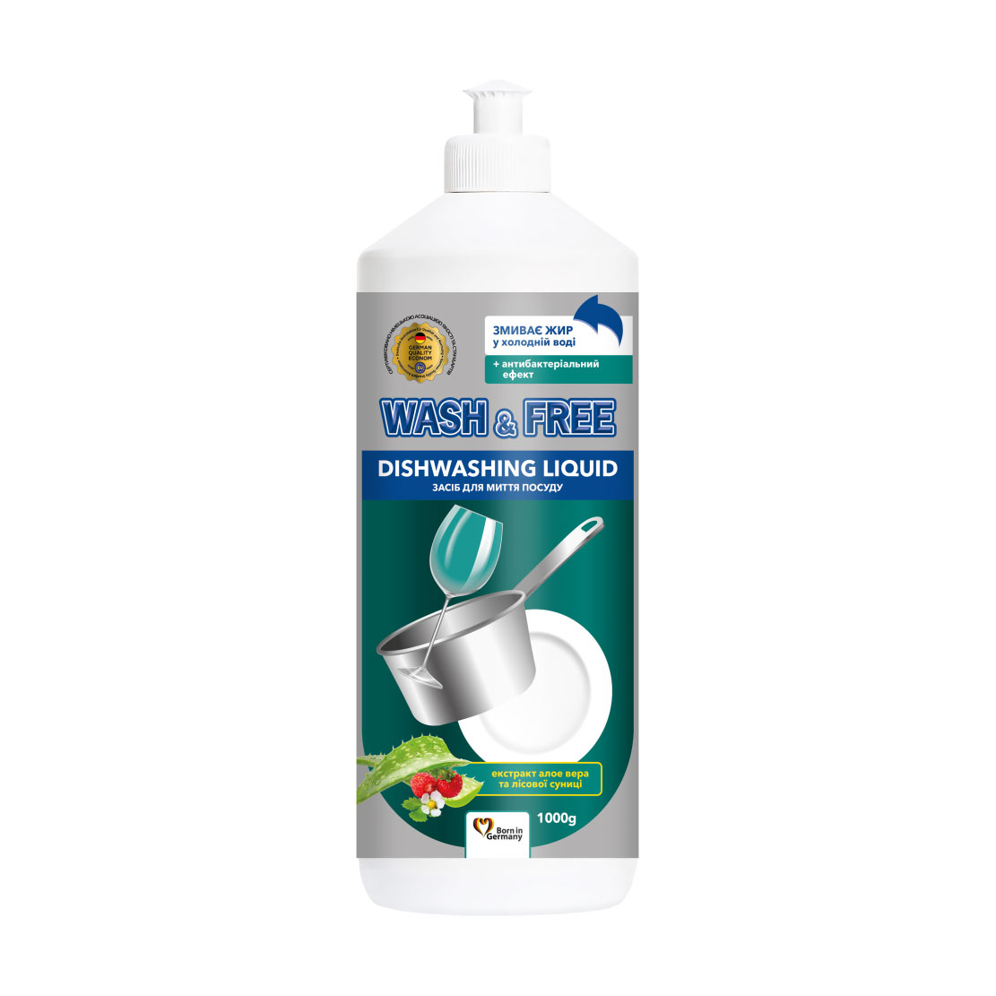 Засіб для миття посуду Wash &amp; Free Екстракт алое вера та лісової суниці, 1 кг