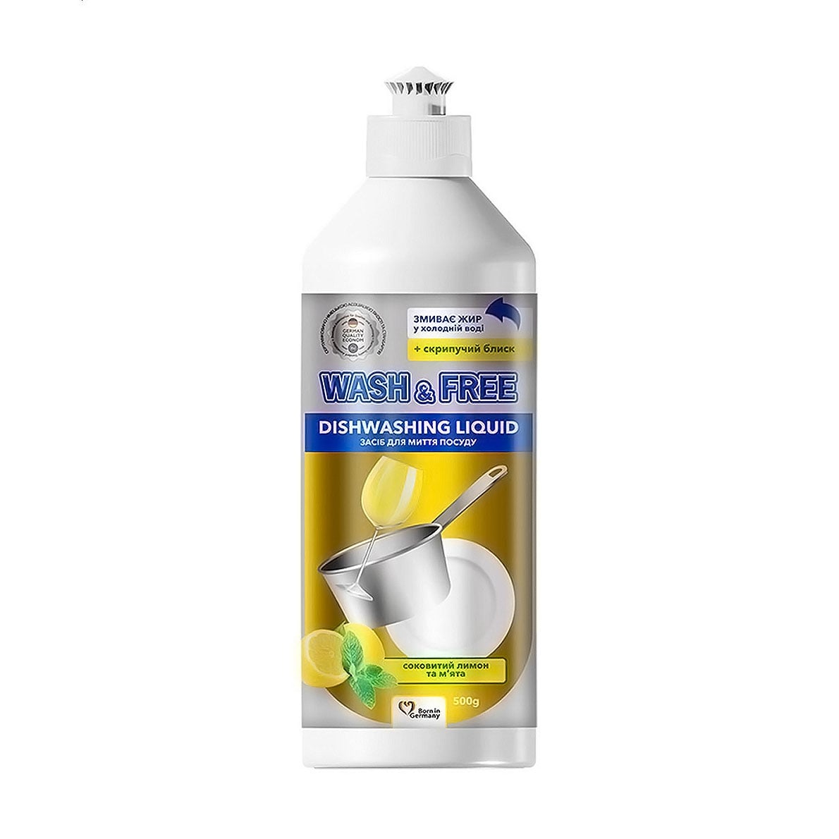 Засіб для миття посуду Wash &amp; Free Лимон та м'ята, 500 г